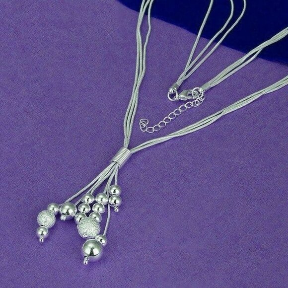 Giavanna Bouquet Multi Layer Shimmery Sterling Silver Bead Necklace Gift Boxed - Picture 2 of 7